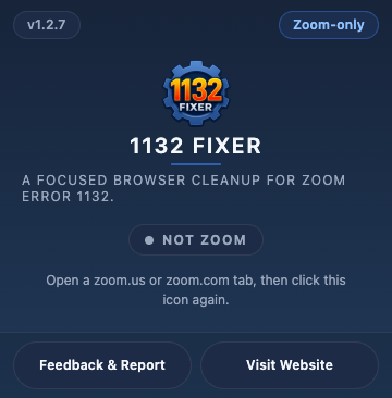1132 Fixer browser source popup showing NOT ZOOM